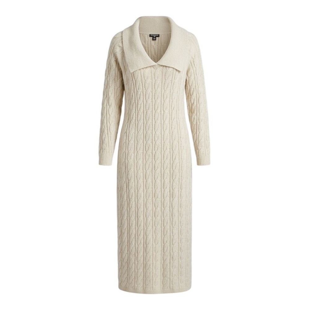 PrettyLittleThing Plus XXL Cream Cable Knit Maxi Sweater Dress‎ Oversized Collar